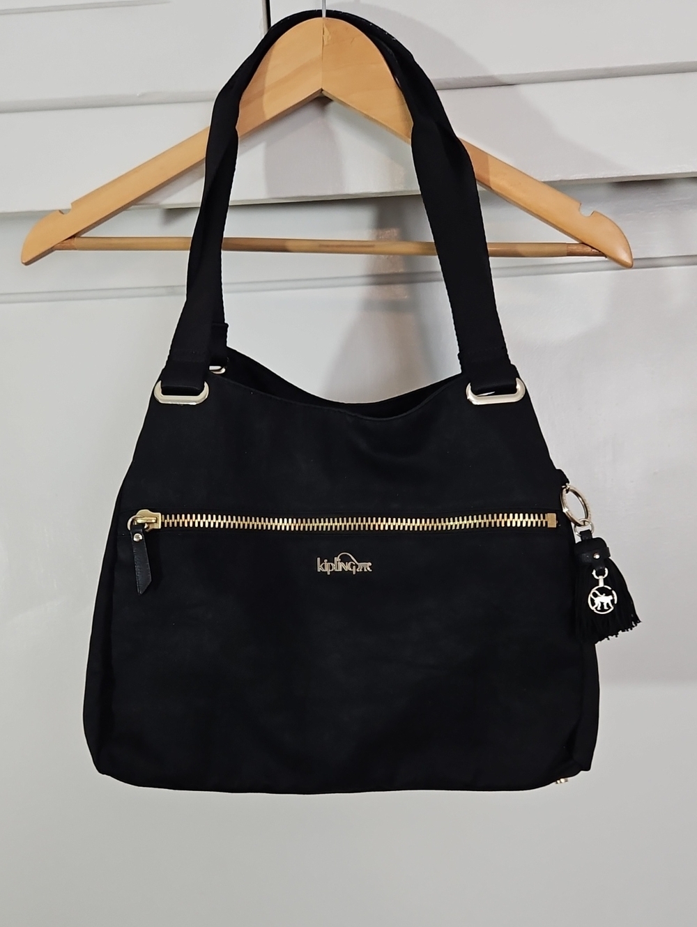Kipling Black Shoulder Bag with Gold Hardware